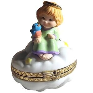Vintage Hallmark Little Cloud Keeper Trinket Box Angel Bird Clouds Stars Moon